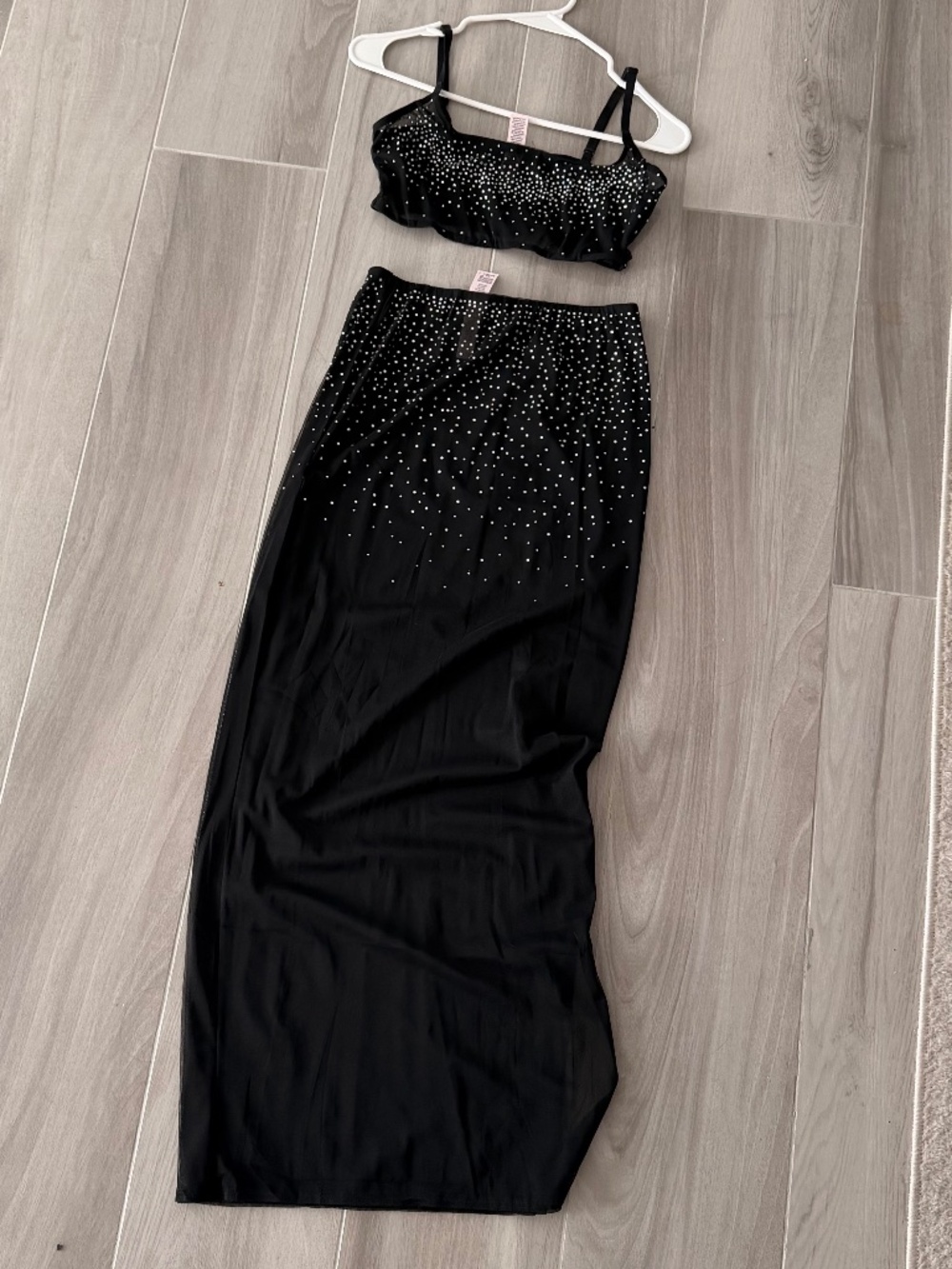 Victorias Secret 2 piece black mesh set with rhinestones